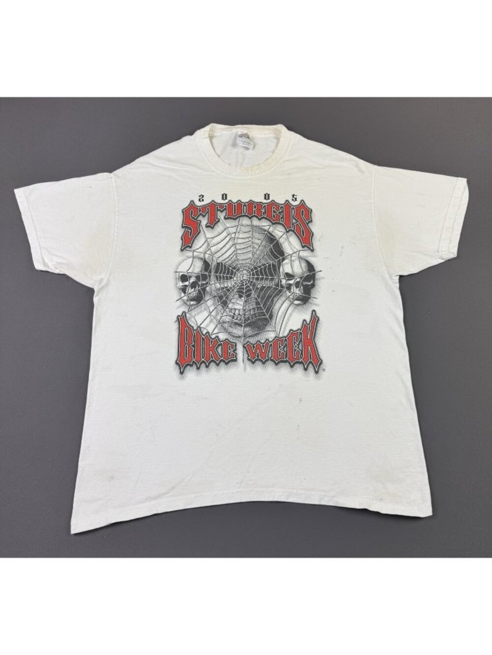 Vintage Y2K Sturgis Bike Week Chopper Skull Spider Web 2005 White Eagle Bikers T